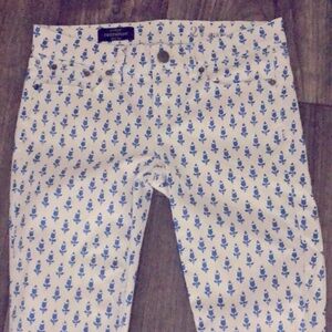 J.Crew Toothpick  Ankle Jeans Pants White Blue Floral SZ 27